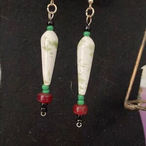 Green and Red Beads and Tree Agate Earrings